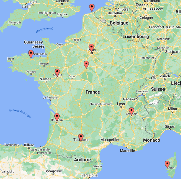 Carte des salons des écoles du concours Geipi Polytech en décembre 2022