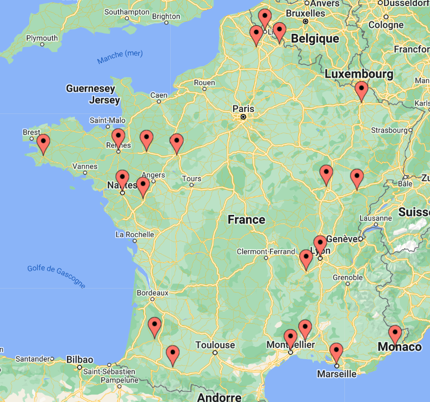 Carte des salons des écoles du concours Geipi Polytech en novembre 2022 Carte des salons des écoles du concours Geipi Polytech en novembre 2022