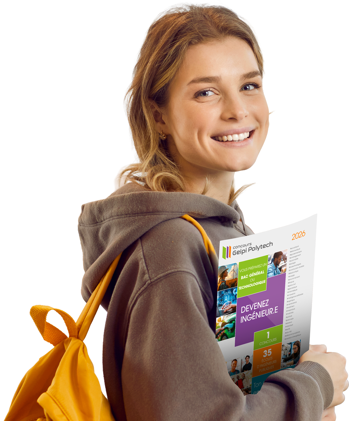 Étudiante avec la brochure du concours Geipi Polytech